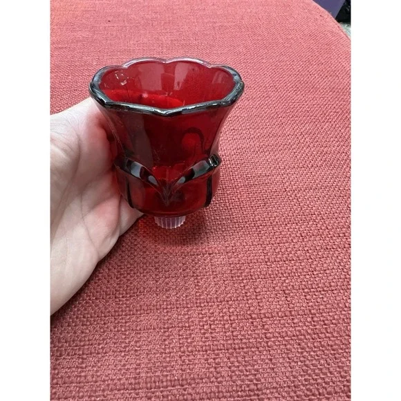 Vintage Collectible Homeco Set Of 6 Ruby Red Lotus Glass Votive Candle Cup